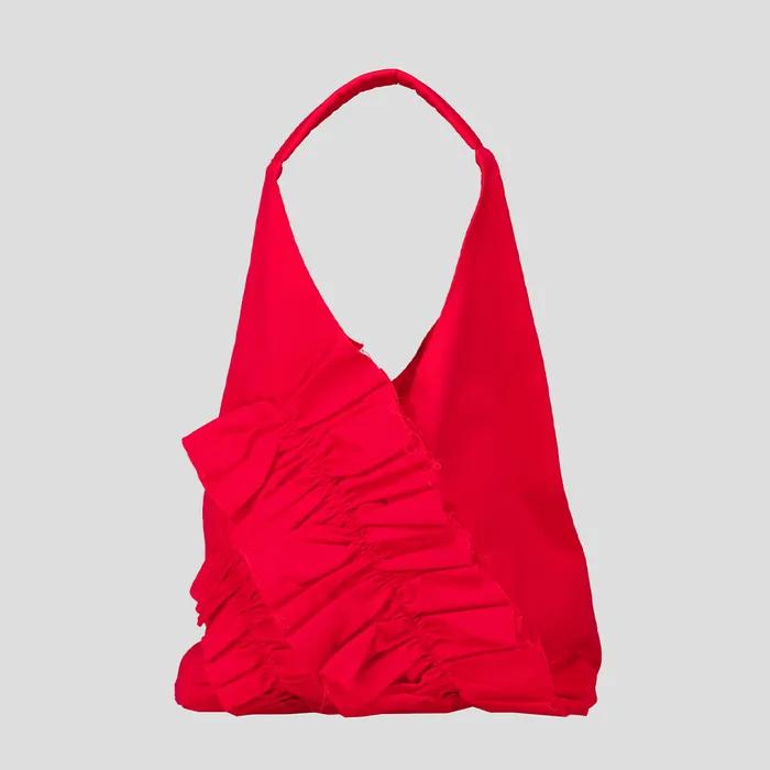 COTTON ORIGAMI RUFFLE BAG - RED