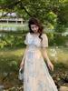 Elegant French Floral Print Summer Dress - V-neck Puff Sleeve High Waist, Sweet or Cool Style