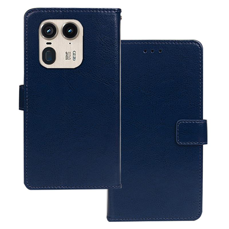 

For Motorola Edge 50 Ultra 5G/Moto X50 Ultra 5G Phone Case Crazy Horse Texture Leather Flip Cover Blue