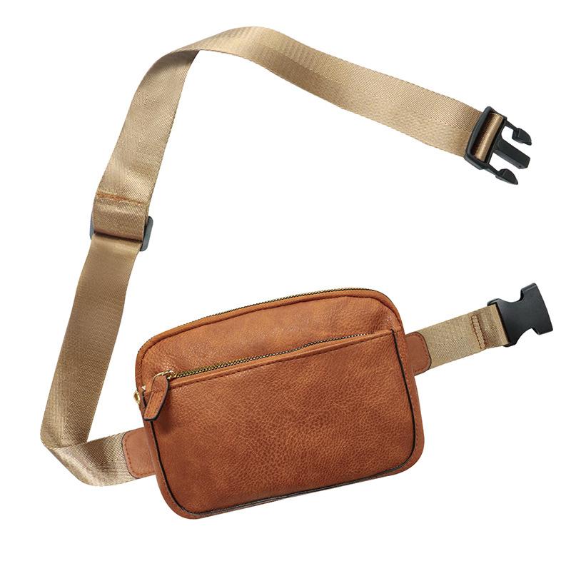 Women's Artificial Leather Waist Bag Shoulder Strap Adjustable Messenger Waist Bag Simple Casual Waterproof Bag