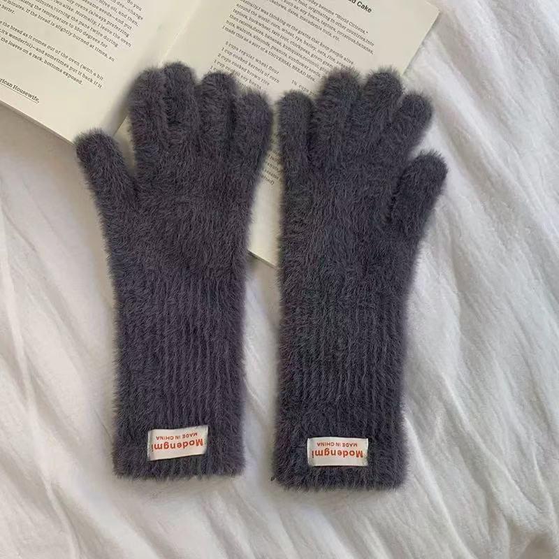 26cm Imitation Mink Velvet Fluffy Solid Women's Gloves Winter Keep Warm Fingertips Touch Screen Fashion Elegant All Match