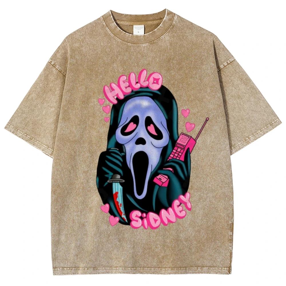 

Мультяшный принт черепа и привидения, женская футболка свободного кроя оверсайз, выстиранная, с коротким рукавом, летний удобный модный топ 3XL