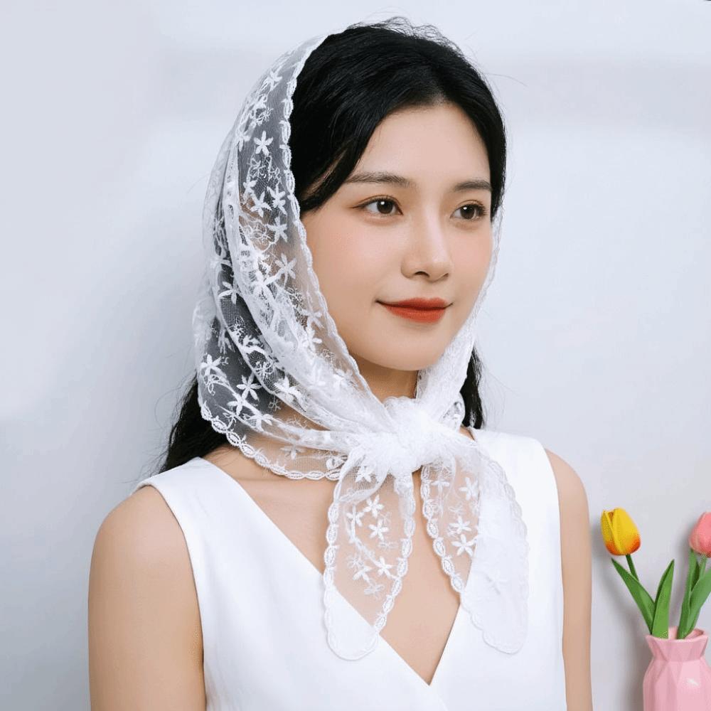Elegant Embroidered Flower Lace Scarf Breathable Mesh Lightweight Triangle Scarf Sunscreen Shawl Spring