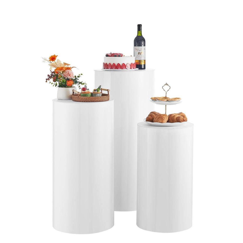 Stojak na kwiaty ślubne, 3 szt. 60/75/90 cm, okrągły cylinder, biały postument ze pokrywą PVC, cylindryczne stojaki pedestalowe na ślub, imprezę,