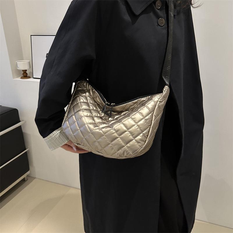 Space Cotton Shoulder Bag Fashion Hobo Crossbody Bags Lattice Pattern All-match Large Capacity Handbags