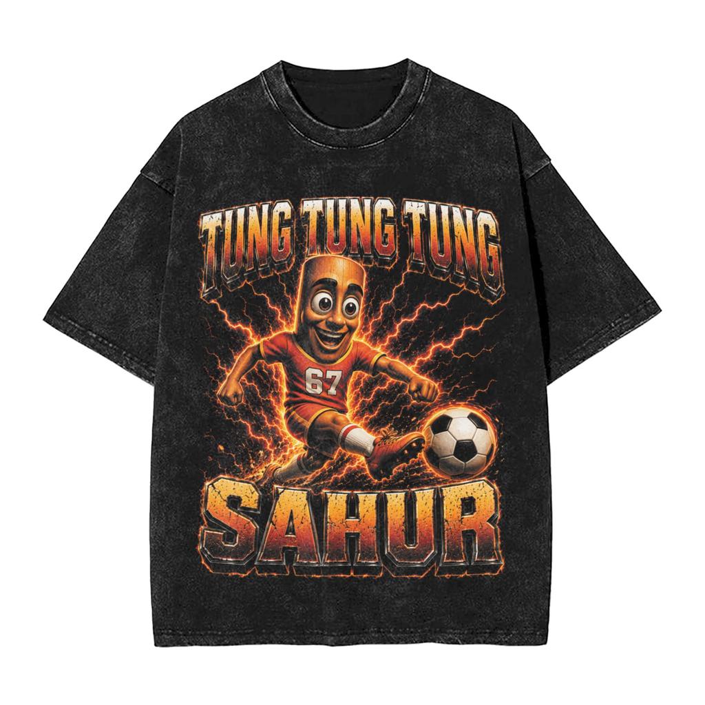 Vintage Washed Tshirt Tung Tung Tung Sahur Sybau Funny Meme Cotton T Shirts Popular Tee Shirt Couple Summer Awesome Design Tees