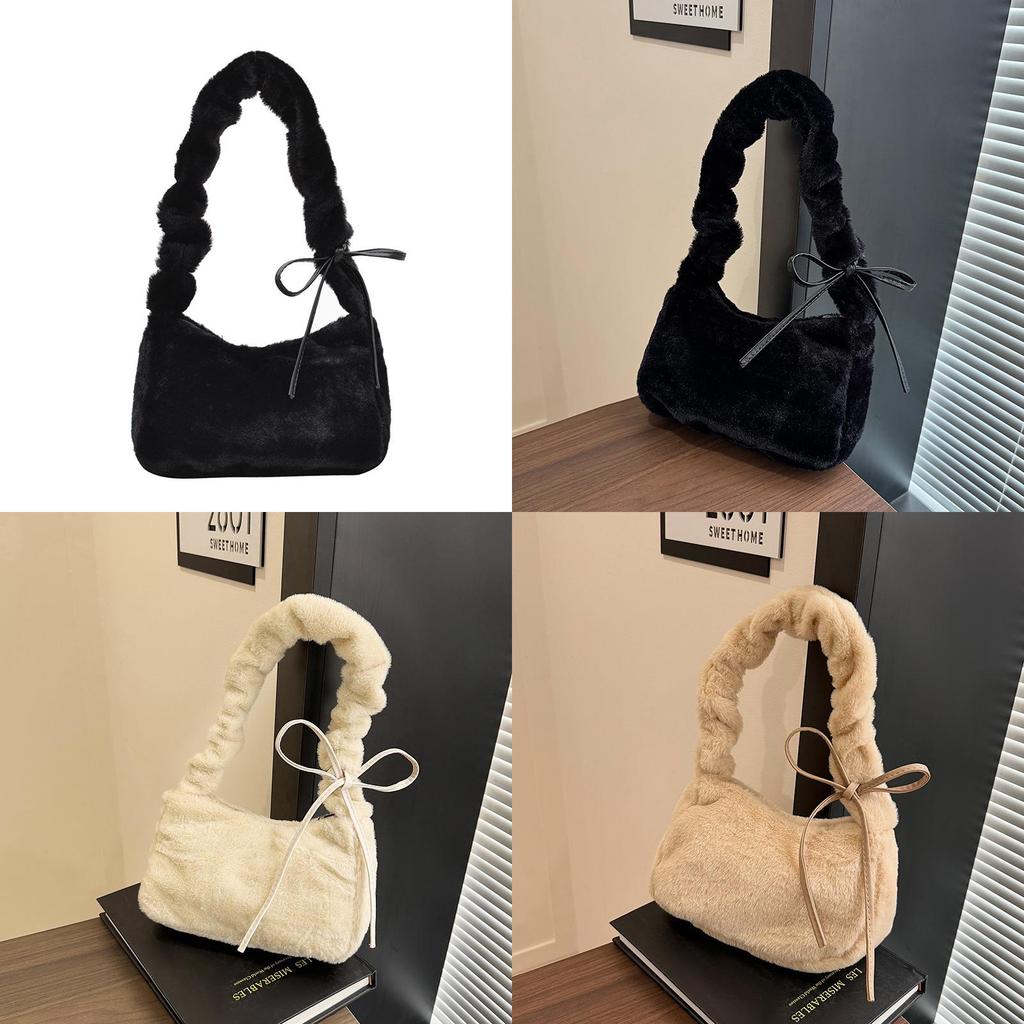 Plush Furry Shoulder Bag For Women With Zipper Closure And Mobile Pocket For Daily Use