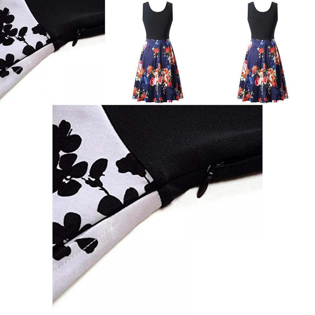 Robe d'été sans manches en coton à imprimé floral rétro pour femme, col rond, style vintage