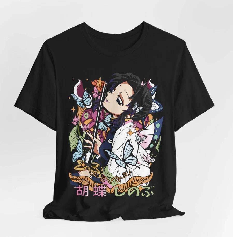 Аниме-футболка с графикой Синобу, Унисекс футболка из джерси для поклонников аниме, Синобу S