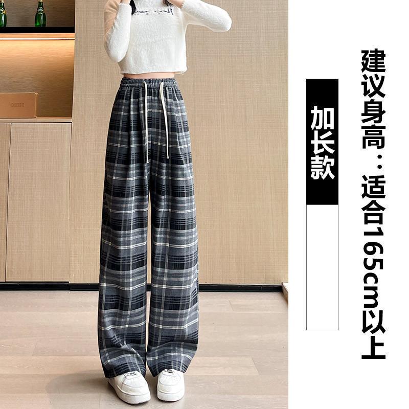 

Винтажные желтые полированные клетчатые брюки весенние повседневные брюки с высокой талией прямые брюки женские свободные брюки широкого кроя XL