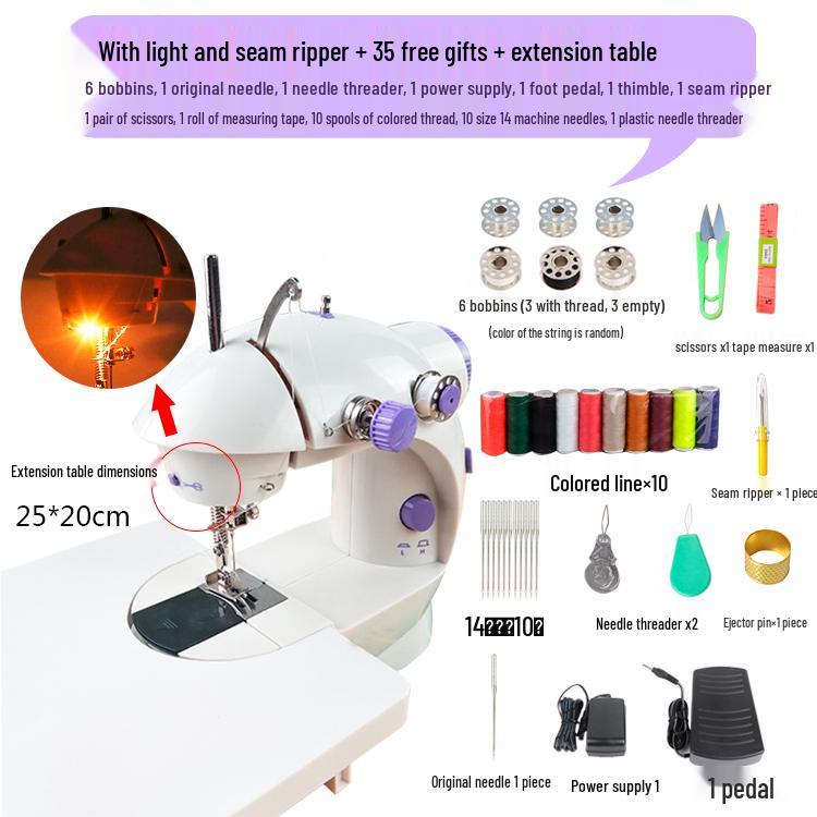 202 Electric Mini Desktop Sewing Machine with Micro Foot Pedal for Thick Fabrics