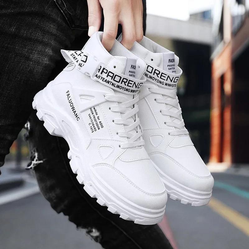 Winter High Top Men Casual Shoes Leather Outdoor Man Sneakers High Quality Male Walking Sport Shoes Handmade No-slip Mens Boots