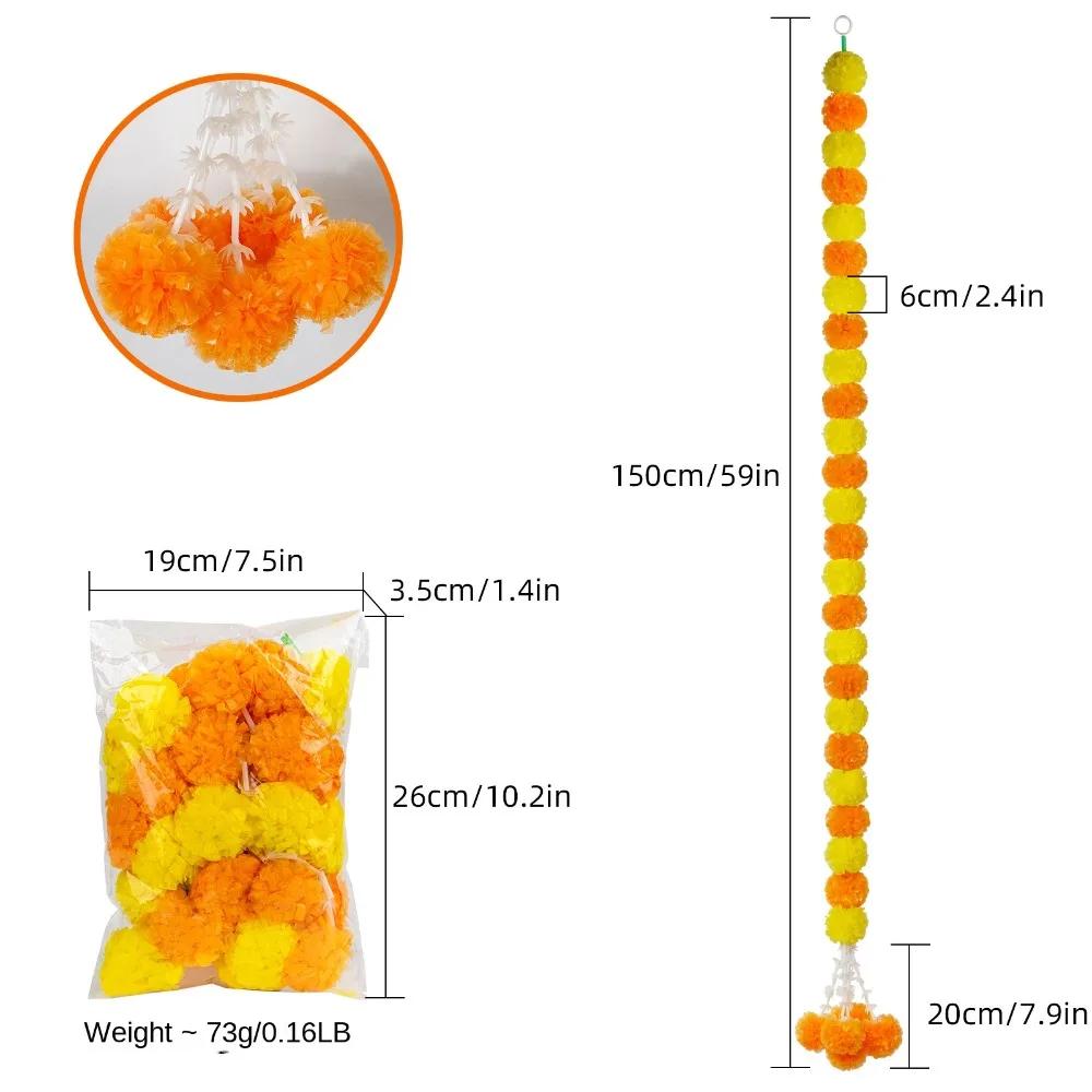 Long Strands Artificial Marigold Garland 1.5m Marigold Flowers Home Decor Pooja Wedding Events Decor Festival Ornament
