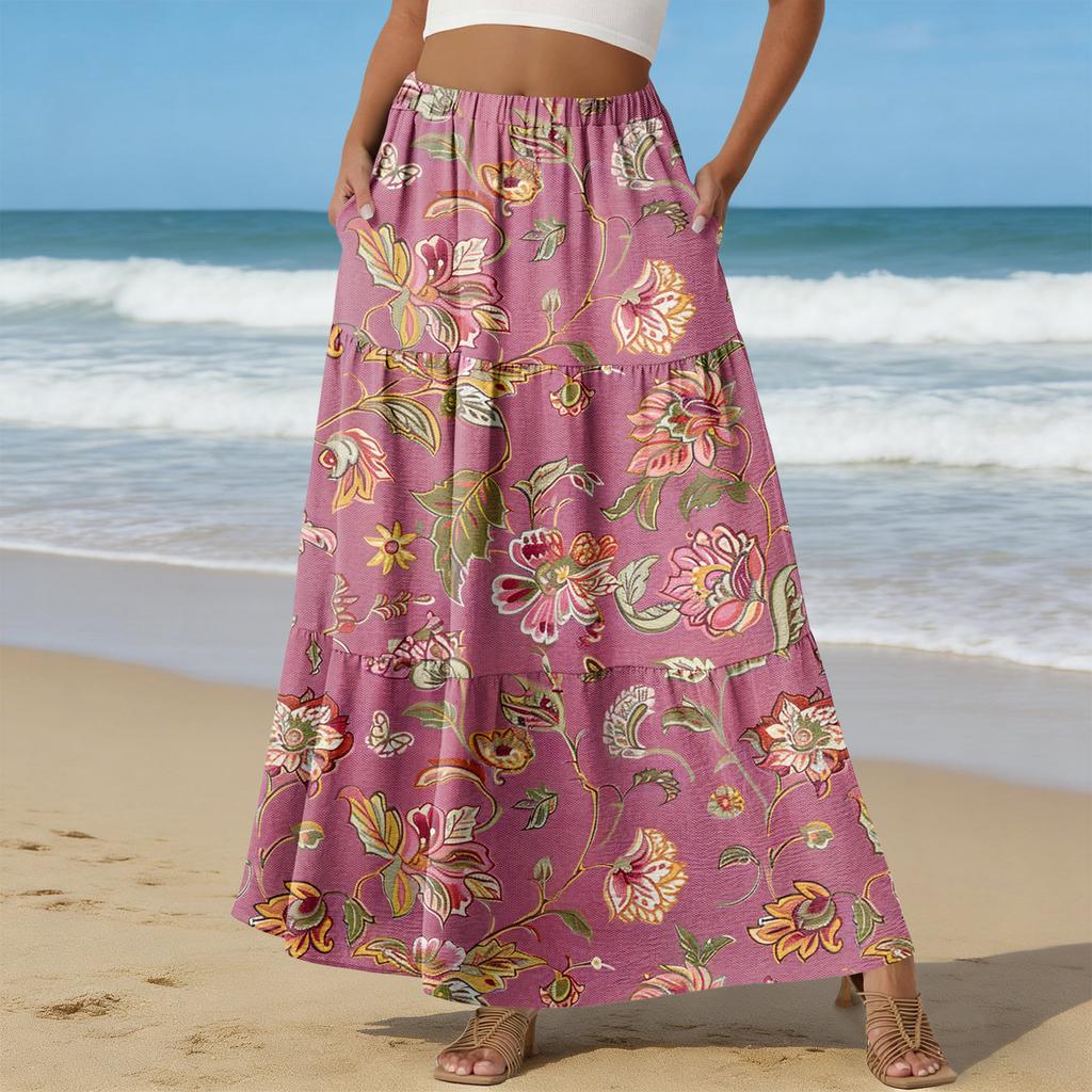 Damen Casual High Waist Kordelzug A-Linien Rock Farbiger Rock Mit Taschen