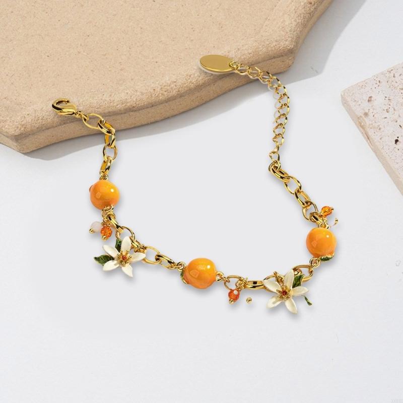 Adjustable New Design Gold Plated Stainless Steel fruit Orange Flower Bracelet Women's girl Luxury Gifts