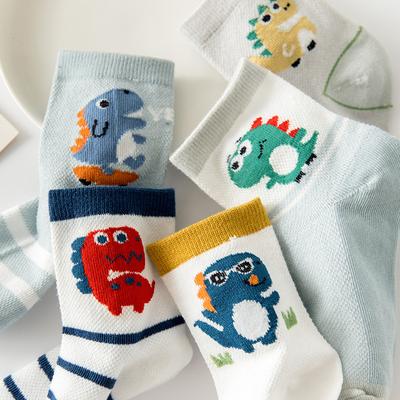 5 Pairs/Lot Cartoon Mesh Breathable Dinosaur Kids Socks Cotton Summer Children‘s Socks Baby Boys Short Socks 1-8 Years