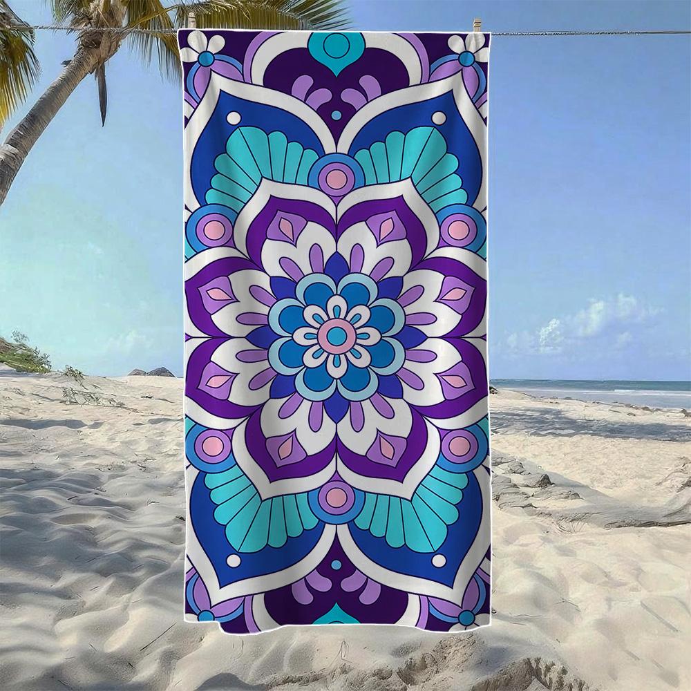 

Sun Wave & Lotus Mandala Beach Towel, Soft Quick-Drying, Perfect For Portable Outdoor Travel,Swimming, Camping And Summer Beach W30*H60(CM)