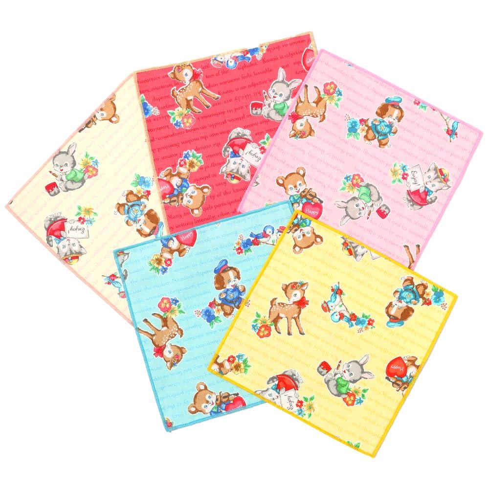 

Cluster Handkerchiefs in Cotton Gauze Handkerchiefs with Cute Patterns Antibacterial Mini Kids [Made Japan] 100% (5 Handkerchiefs/Retro Set)
