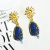 Exaggerated Blue Stone Water Drop Dangle Earrings for Women Jewelry Baroque Style Party Show Statement Earrings Accessories