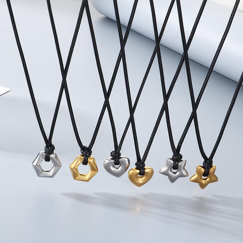 Minimalist Stainless Steel Pendant Necklace for Men Women Star/Heart/Hexagon Charm on Black Nylon Cord Choker Trendy Jewelry
