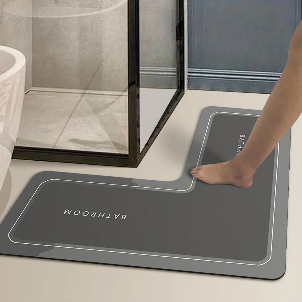 Minimalistyczna mata antypoślizgowa z ziemi okrzemkowej w kształcie litery L, mata chłonna pod drzwi kabiny prysznicowej, mata łazienkowa, wycieraczka