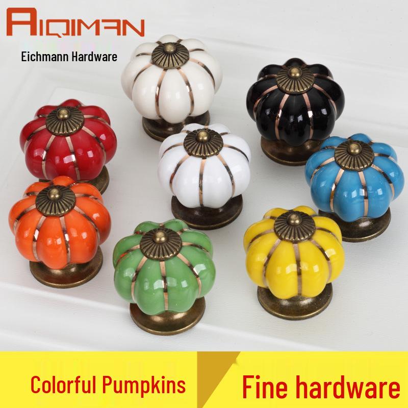 Colorful Ceramic Pumpkin Cartoon Knob for Children's Cabinet or Drawer Handles.