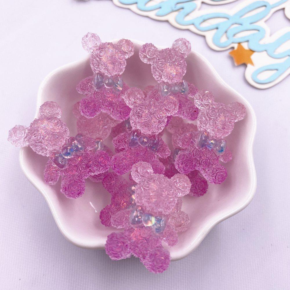 10PCS Colorful Resin Cartoon Bow Crystal Rose Bear Figurines Flatback Rhinestone DIY Wedding Decor Scrapbooks Accessories Crafts