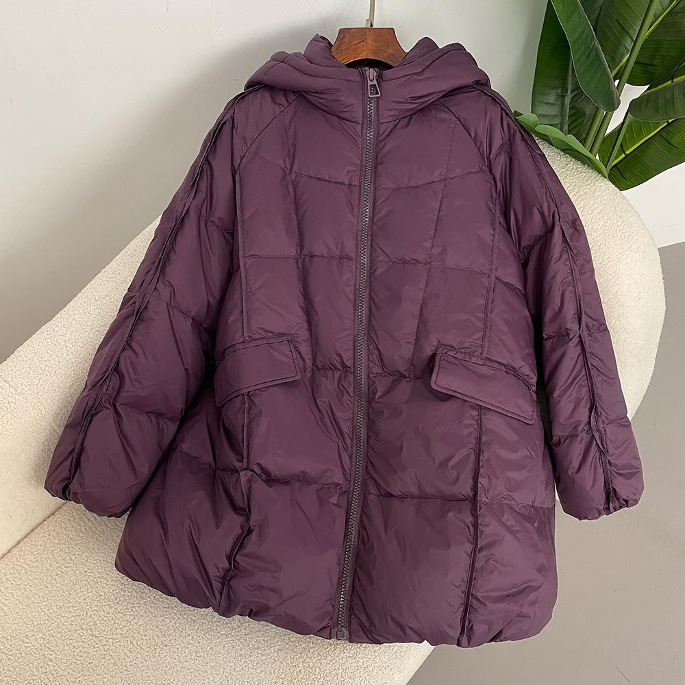 Mulheres Branco Duck Down Jacket Casual Solto Over Size Quente Parka Feminino Cordão Capuz Puffer Casaco