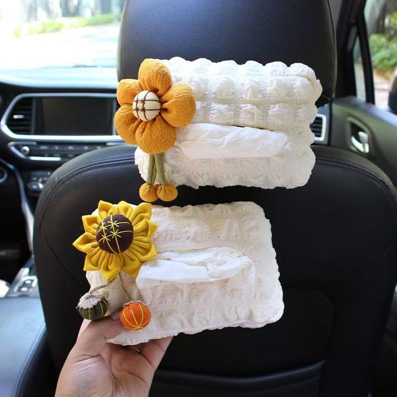Cute Floral Car Tissue Box - Creative Hanging Pull-out Tissue Storage for Car Interior Decoration