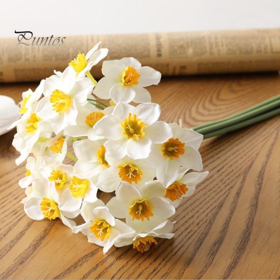 Artificial Narcissus Flower 1 Bouquet Realistic Decorative Easy Care Simulation Yellow White Fake Home Decor
