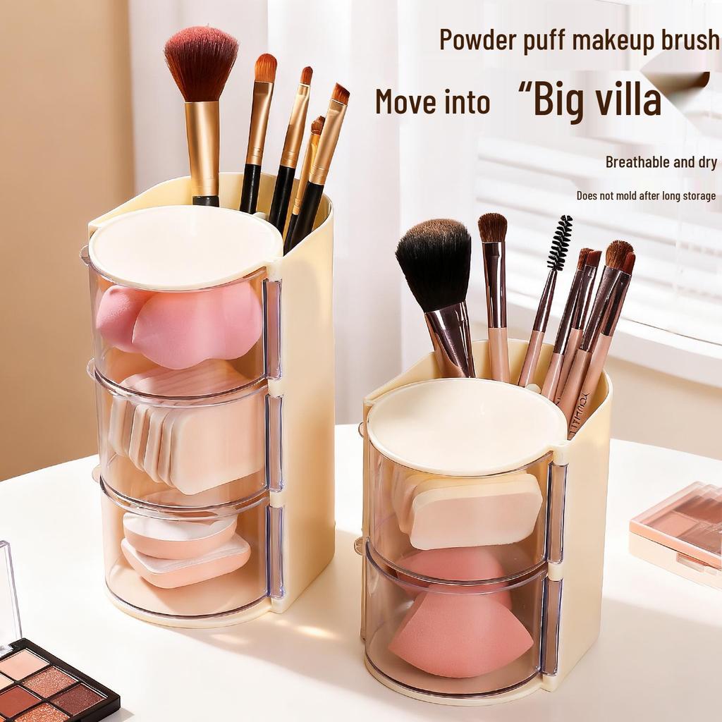 Rotating Multi-layer Makeup Organizer: Dustproof Storage for Sponges, Brushes, Lipsticks
