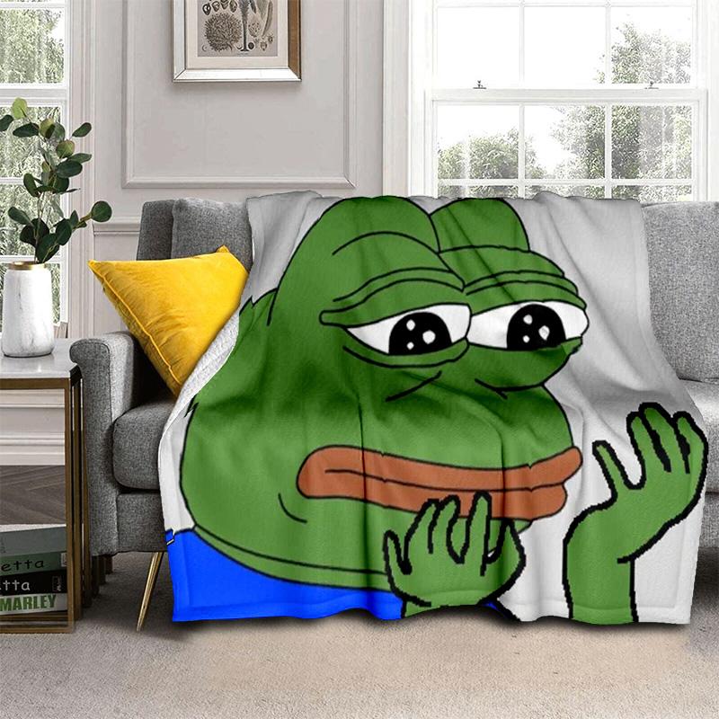3D Cartoon Pepe Frosch Gesicht HD Weiche Flanelldecken, Überwurfdecke Bequeme Decke für Picknick Betten Sofa Haus Schlafzimmer Geschenke