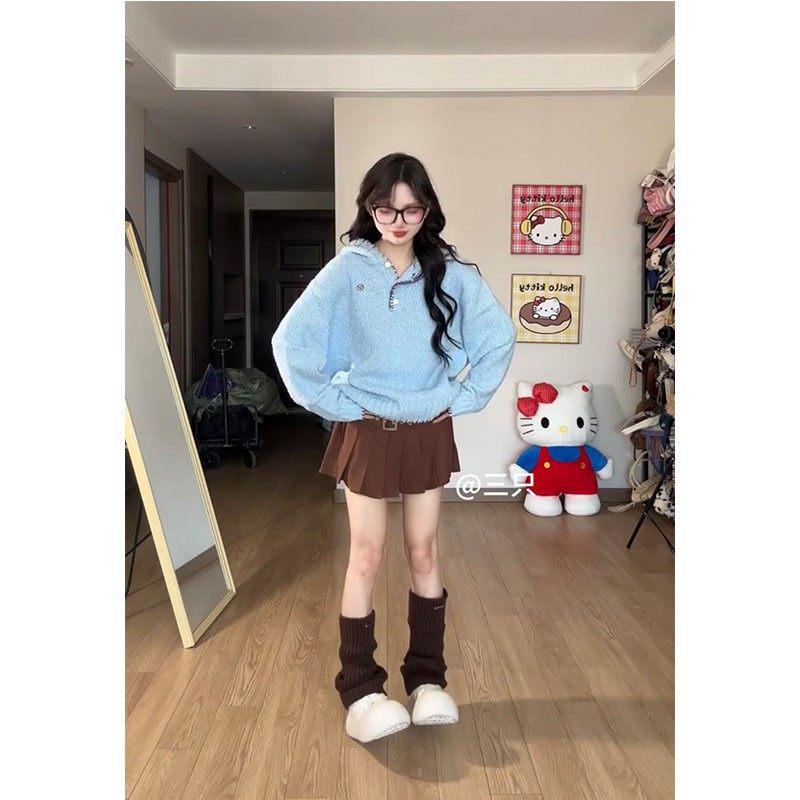 

Elegant Korean Winter Set: Blue Sweater & Pleated Skirt - Loose, Slimming, Versatile Fashion for Women 2XL (125-140 jin)