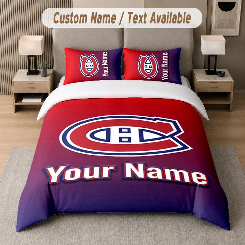 Set Biancheria da Letto Personalizzato Modello Montreal Canadiens, Stampa Nome Testo 1 Copripiumino più 2 Federe Tessile per la Casa