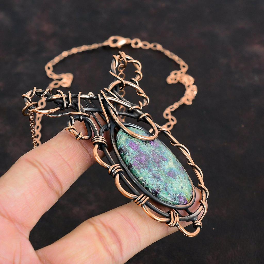 Ruby Fuchsite Necklace Copper Wire Wrapped Gemstone Jewelry Adjustable Necklace Handmade Jewelry Copper Wire Wrap Necklace Anniversary Gifts