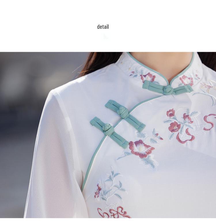 Republic of China Style Women's Retro Embroidered Cotton-Linen Hanfu Zen Tea Suit