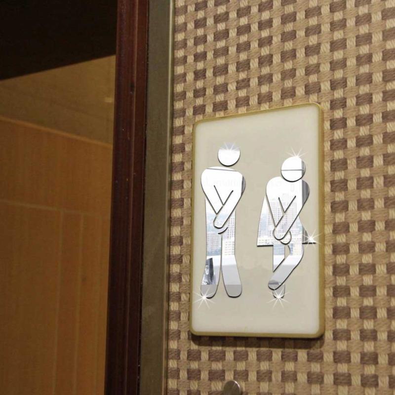 Acrylic 3D Mirror Surface Wall Stickers Public Hotel Toilet Distinguish Labeling Stickers