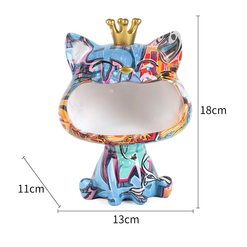 Graffiti Big Mouths Cat Figurine Resin Animal Statue Desktop Keys Candy Storage Box Home Entrance Office Living Room Decoration