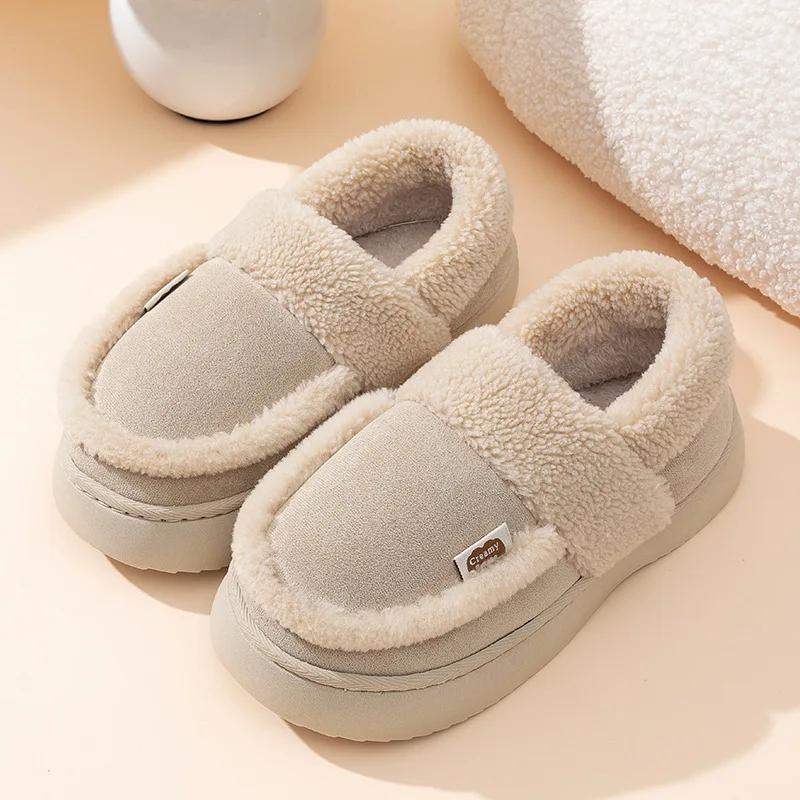 Fashion Women Plush Warm Home Platform Slippers Winter New Soft Comfortable House Floor Cotton Shoes Girls Indoor  Wedge Fluffy Slippers