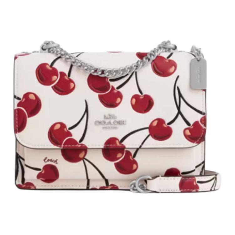 Coach Cherry Print Leather Chain Shoulder Bag Small Women shoulder bag White CY717-SVCAH Basic Set (Bag+Dust Bag)