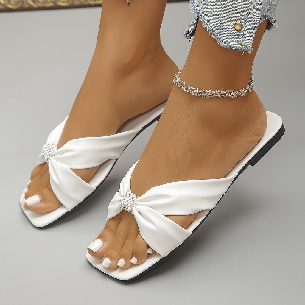 Summer Slippers for Women Flip Flops Flats 2026 New Pleated Korean Slippers Women Sandals Green Slip On Shoes Big Size 35-42