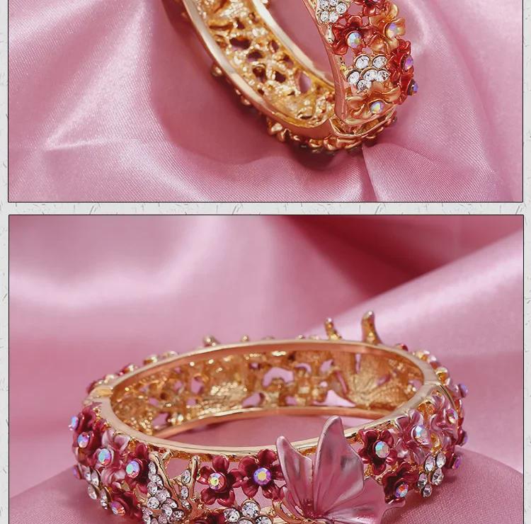 Brățară deschisă cu diamant, stil etnic, pictată cu fluture și flori de dragoste, accesoriu de modă pentru femei