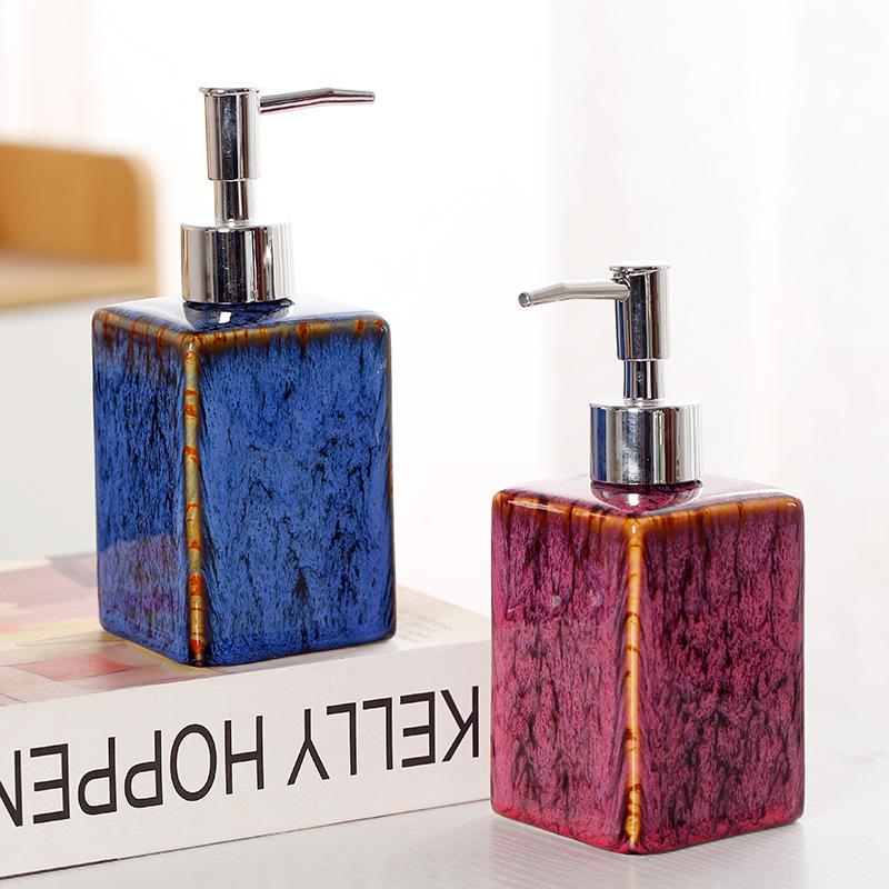 Dispensador de jabón de 350 ml botella de cerámica con pulsador botella dispensadora de champú y gel de ducha accesorios de baño dispensador de champú para ducha