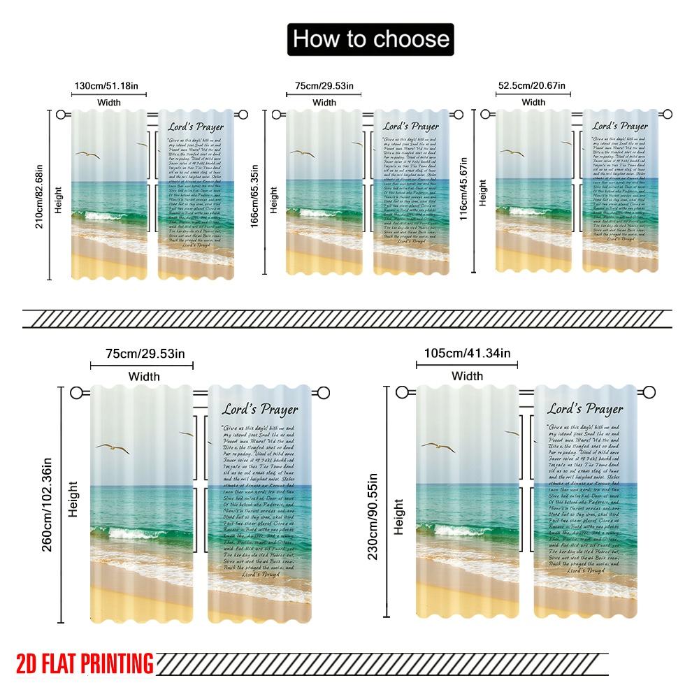 2pcs 2D Flat Printing Curtain Jesus Prayer Beach Ocean Polyester Without Electricity Festive Curtains Use for Door Wall Yard