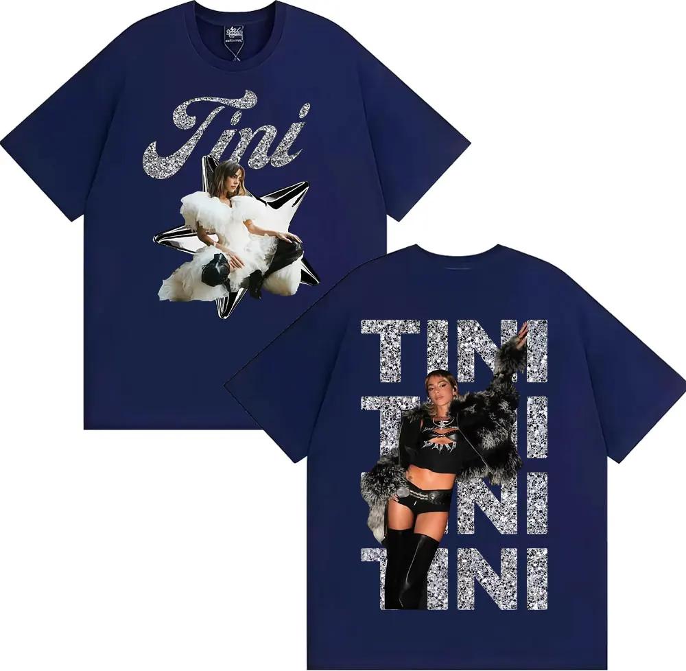 Camisetas Estampadas por Ambos Lados del Álbum de la Cantante Tini Stoessel para Hombres y Mujeres Moda Estética Vintage Camiseta de Algodón Camiseta Oversize