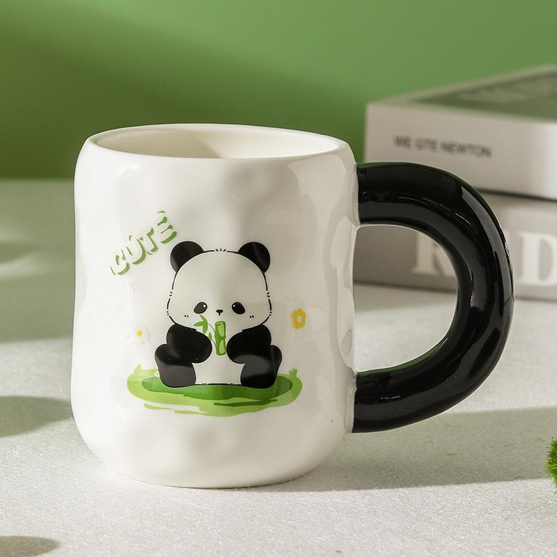 Hochwertige Niedliche Panda Keramiktasse für Mädchen Becher mit Deckel Löffel für Paare mit großem Fassungsvermögen Trinkwasser für den Haushaltsgebrauch