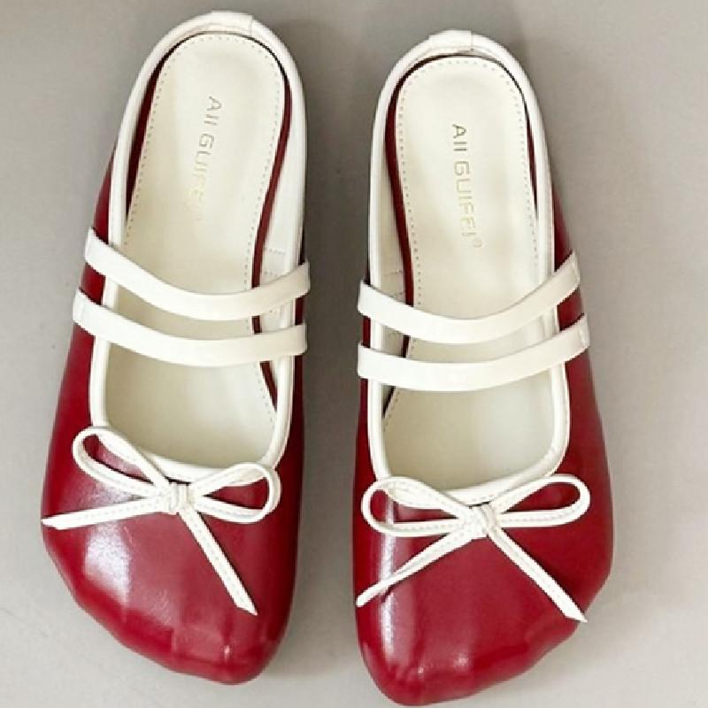 Fashion Sweet Bow Round Toe Women Sandals Narrow Band Non-slip Flat Sandals Summer Fashion Comfortable Patent Leather Mary Jane Shoes