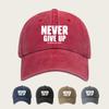 1 Stück Vintage Used Baseballkappe "NEVER GIVE UP" Lustiger Aufdruck Atmungsaktive Mütze für Damen und Herren, Verstellbare Outdoor-Urlaubskappe