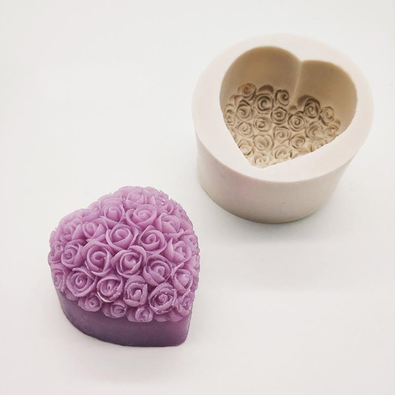 Molde de silicona para jabón 3D, corazón, amor, rosa, flor, Chocolate, moldes para velas, manualidades