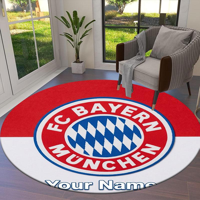 FC Bayern Munchen Custom Name Round Area Rug,Carpet Rug for Living Room Bedroom Sofa Playroom Decor,Non-slip Floor Mat